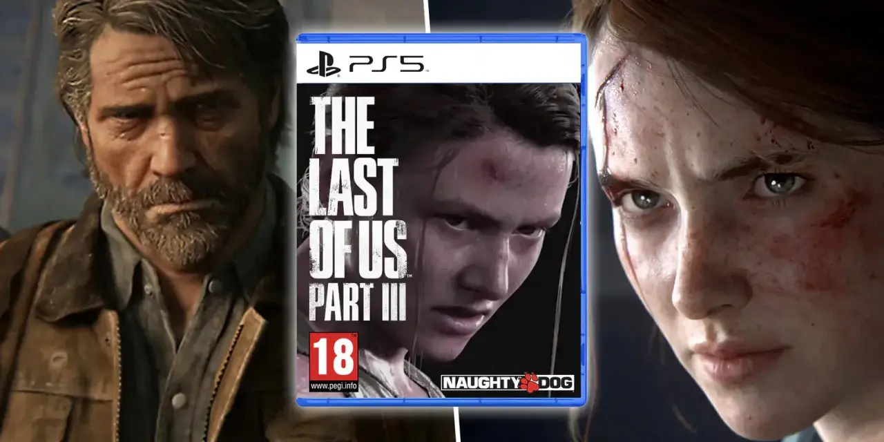 Joel y Ellie, con el logo de The Last of Us Parte III.