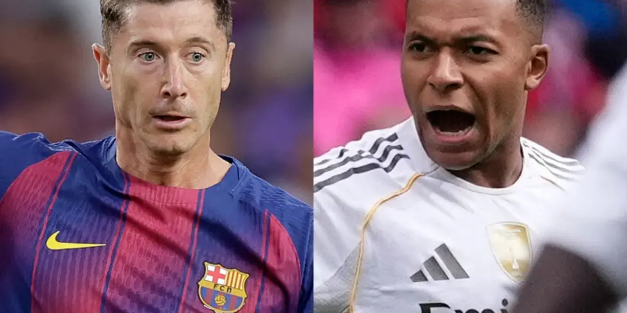 Robert Lewandowski i Kylian Mbappé, dwaj czołowi napastnicy, rywalizujący o tytuł króla strzelców La Liga.