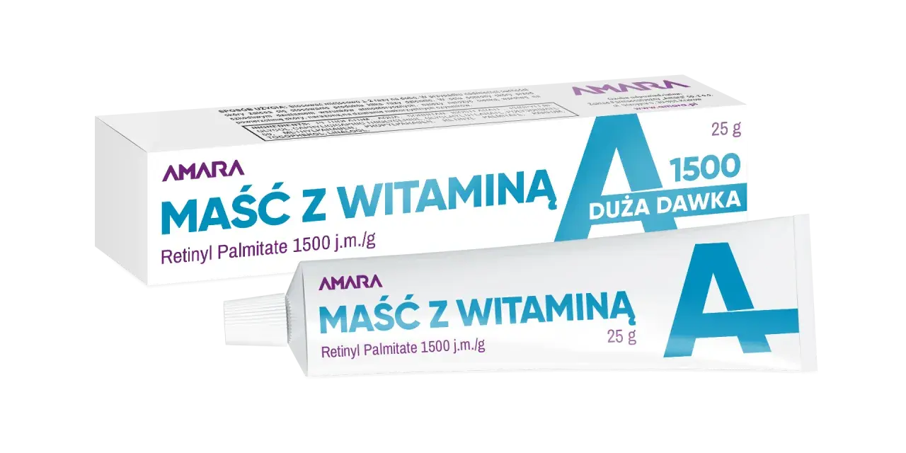 Maść z witaminą A Amara, duża dawka 1500 j.m./g, na co pomaga? Na problemy skórne, regeneruje.