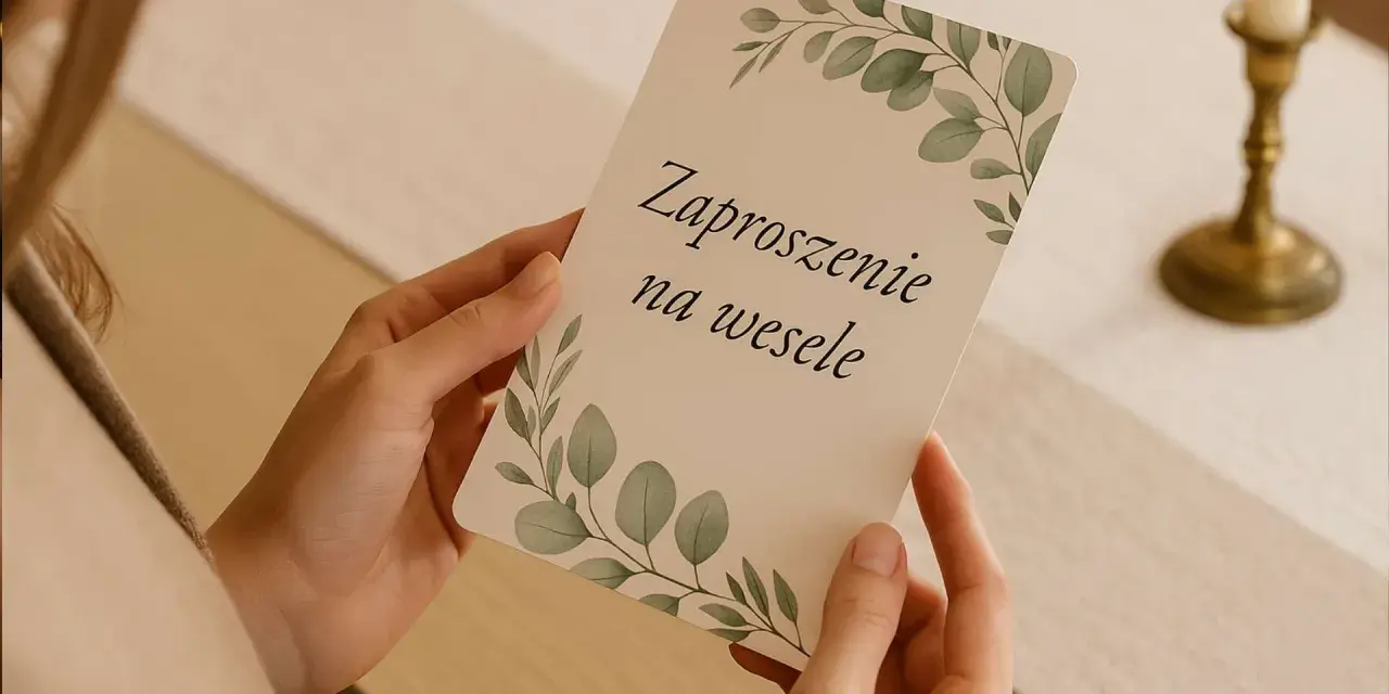 Eleganckie zaproszenie na wesele z motywem liści. Szukasz sposobu, jak sformułować zaproszenie na wesele bez dzieci bez urazy gości?