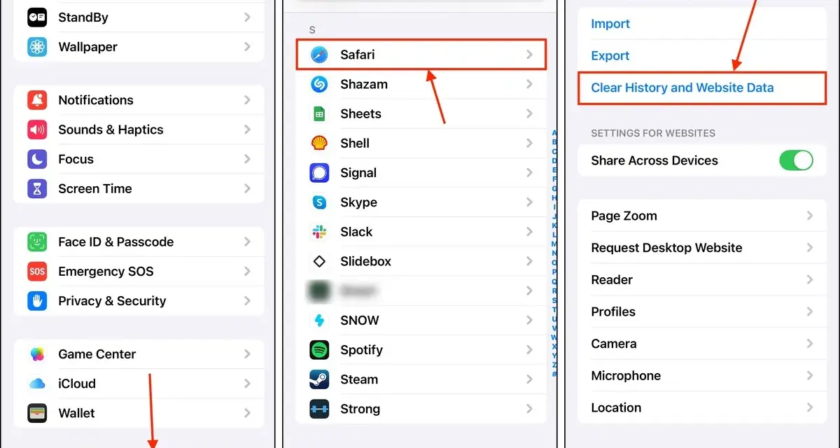 Instruktioner för att rensa safari-historik. Navigera genom inställningar för att rensa safari.