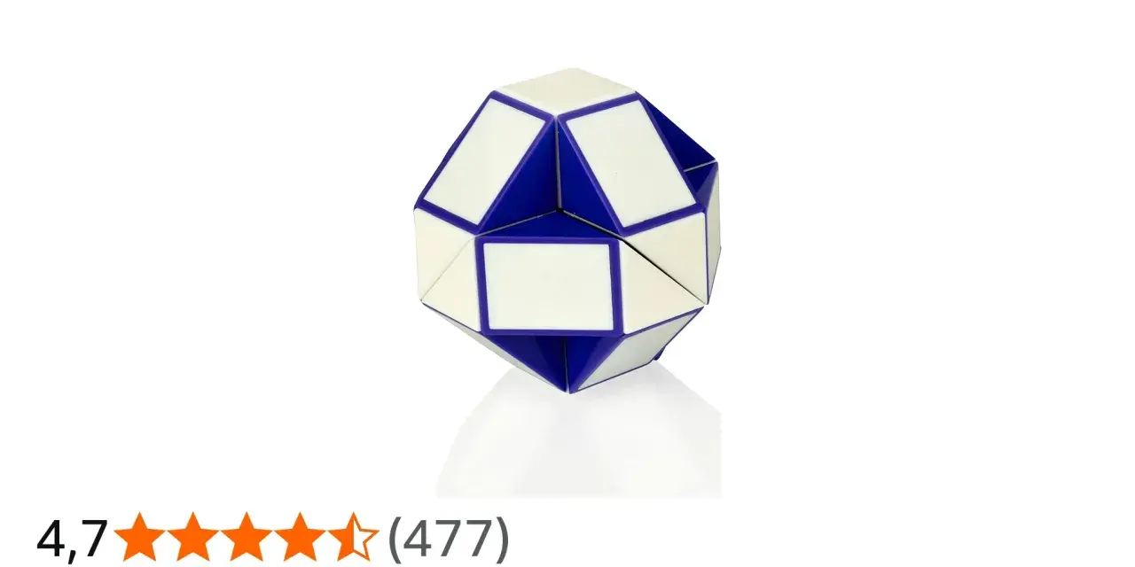 En blåvit rubiks orm i en klotformad formation.