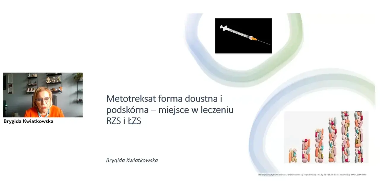 Brygida Kwiatkowska omawia Metotreksat, jedne z najnowszych leków na reumatoidalne zapalenie stawów, w formie doustnej i podskórnej.
