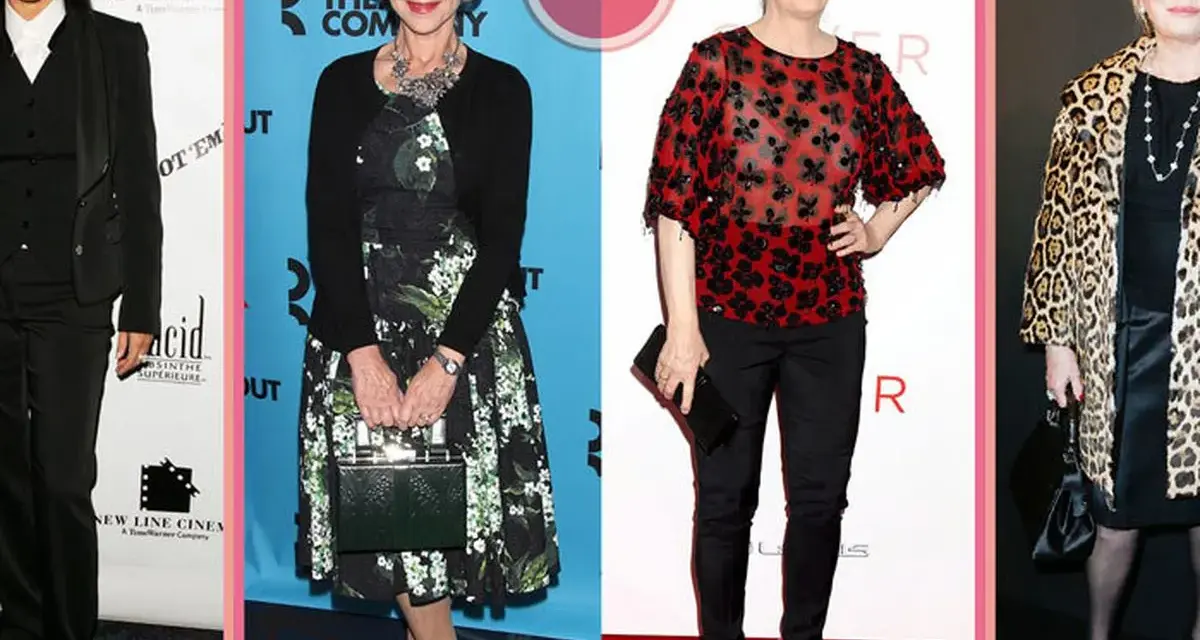 Estilos elegantes para saber como vestir para un cumpleaños: traje negro, vestido floral, top rojo y abrigo de leopardo.