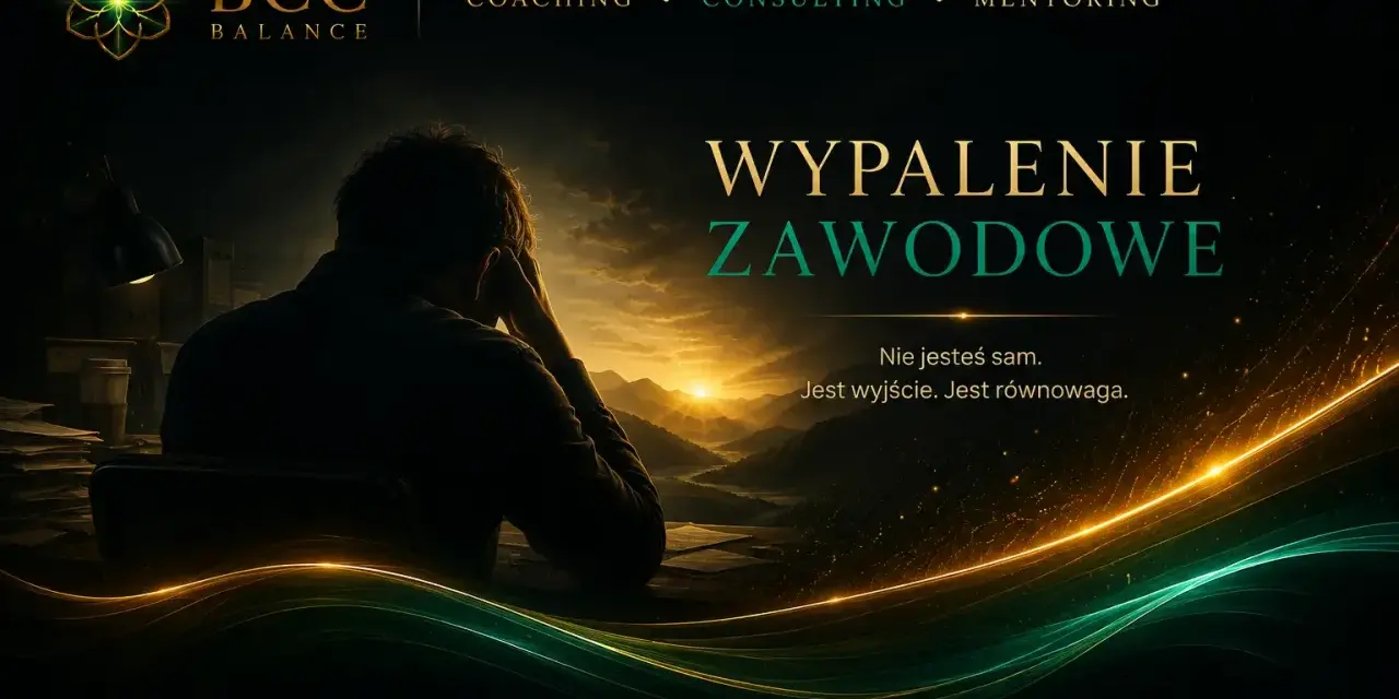 Mężczyzna zmagający się z wypaleniem zawodowym, siedzący przy biurku. Nadzieja i równowaga są możliwe.
