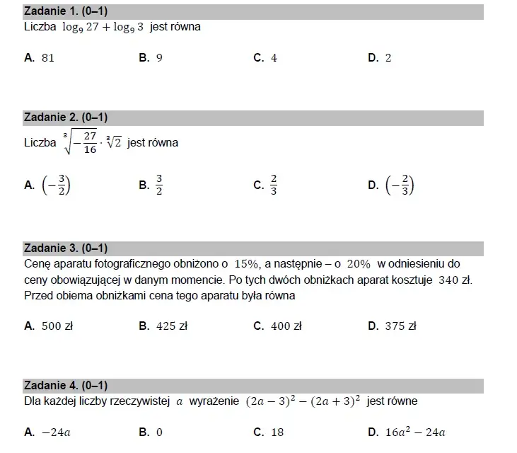 Matura matematyka 2023: Struktura arkusza, zadania, punkty