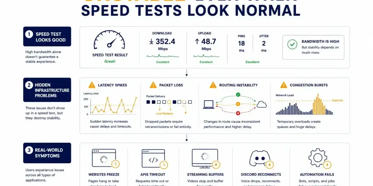 Jitter, czyli wahania opóźnień, to jeden z czynników wpływających na niestabilność internetu, mimo dobrych wyników testów prędkości.