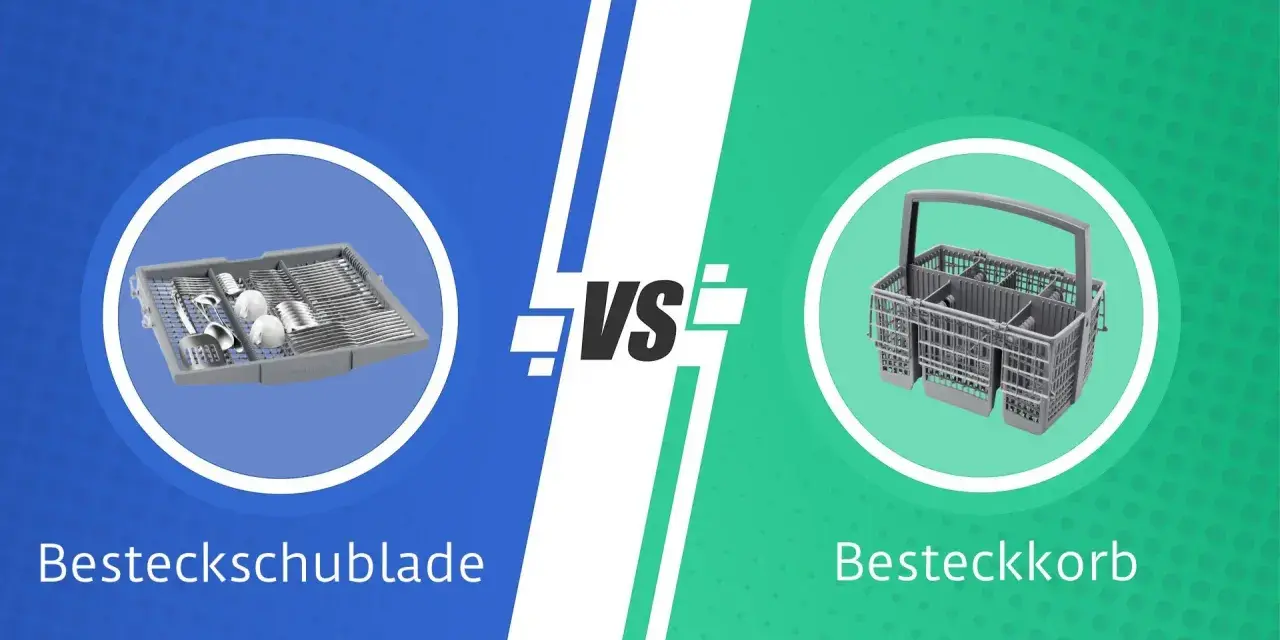 Vergleich: Eine Besteckschublade mit geordnetem Besteck gegen einen flexiblen Besteckkorb.