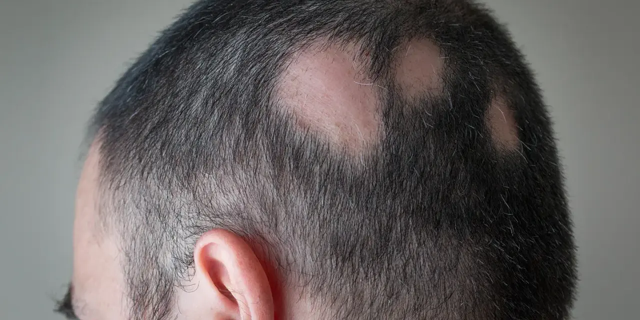 Haaransatz mit kahlen Stellen, die wie Pickel auf der Kopfhaut aussehen.