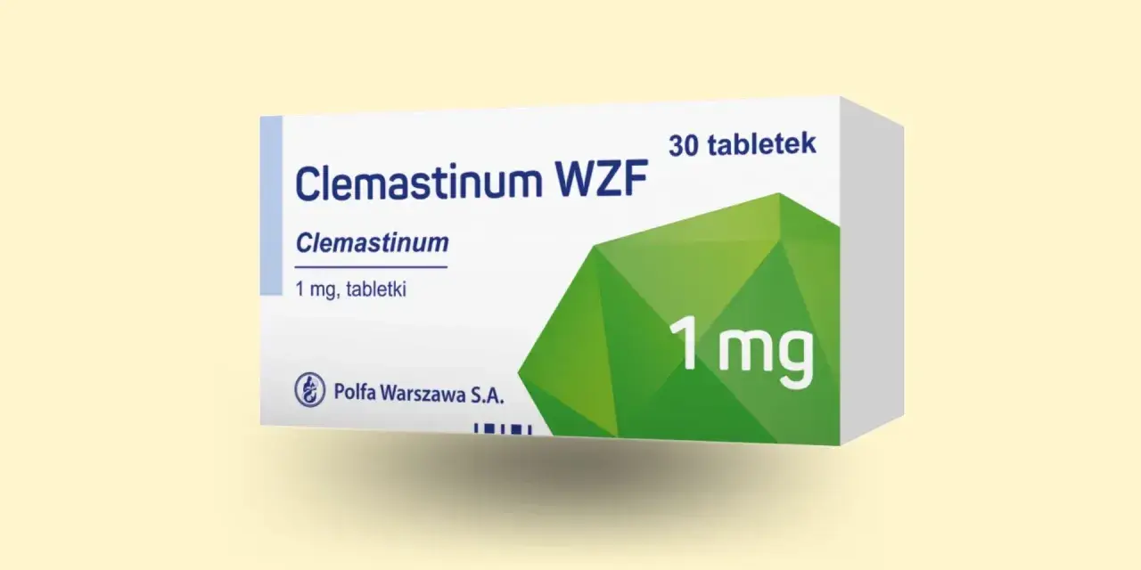 Opakowanie leku Clemastinum WZF 1 mg, zawierające 30 tabletek. Producent: Polfa Warszawa S.A.