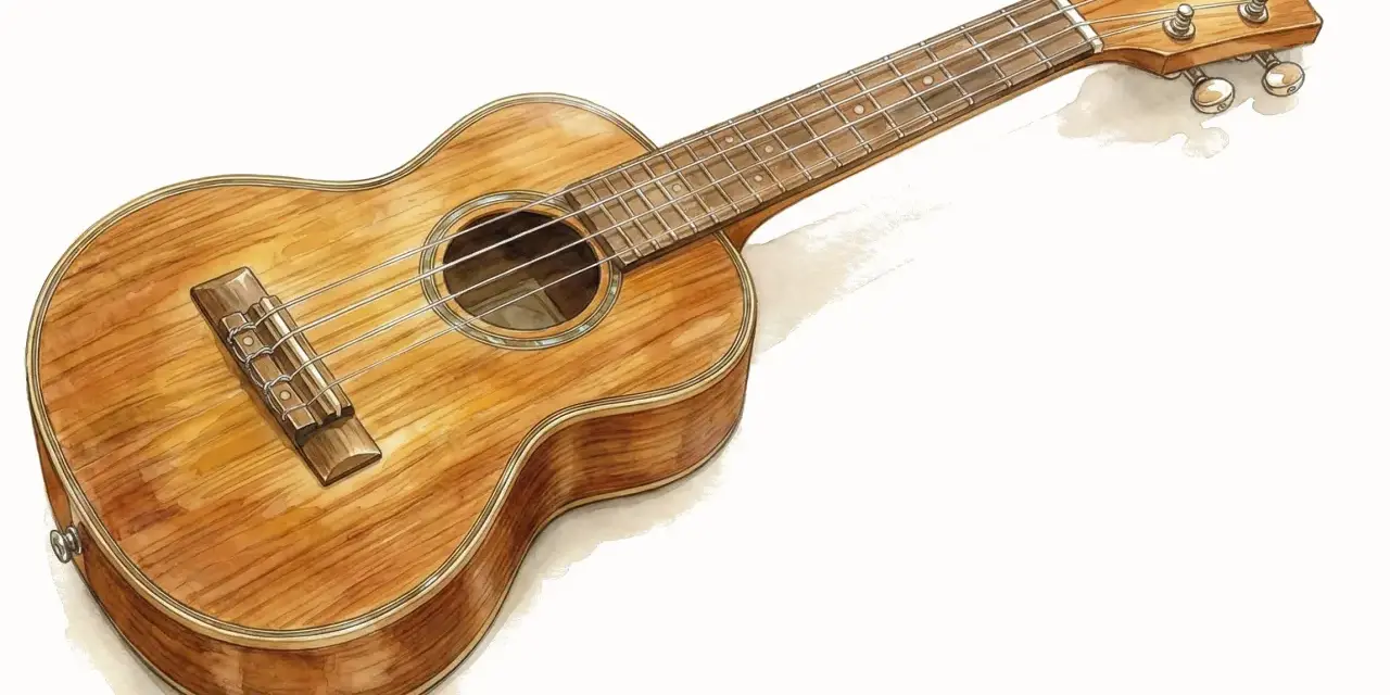 Ein Ukulele, ein beliebtes Musikinstrument, mit wunderschöner Holzmaserung.