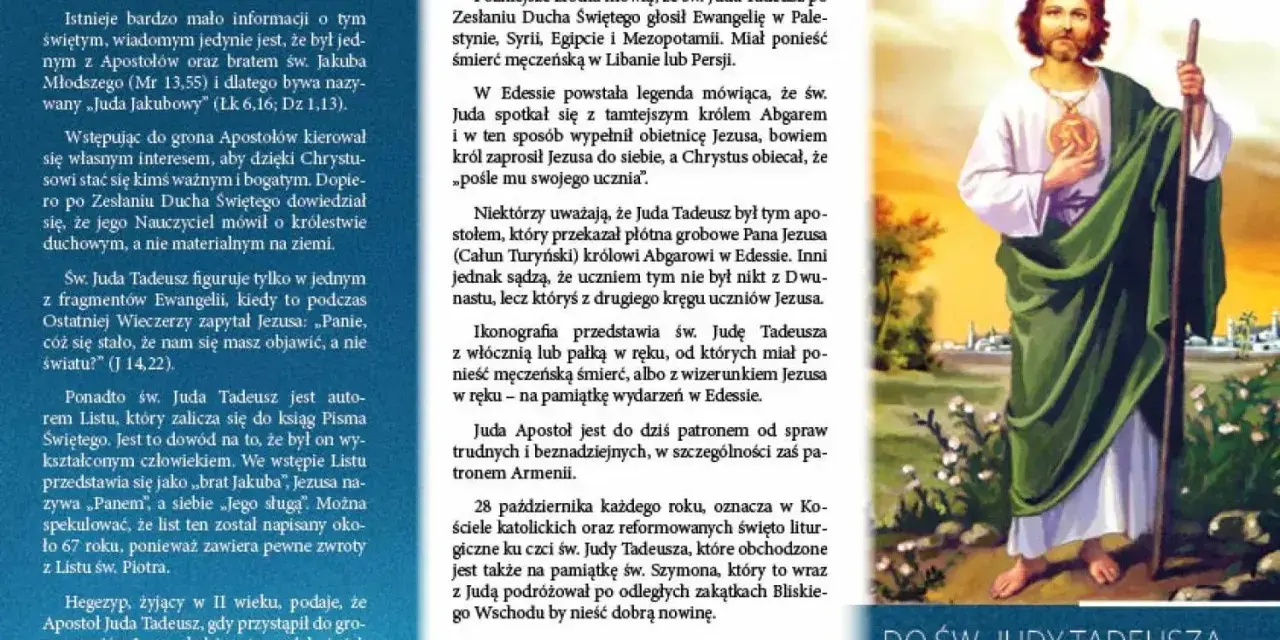 Św. Juda Tadeusz, patron trudnych spraw, przedstawiony na ikonie z włócznią. Modlitwa do św. Judy Tadeusza.