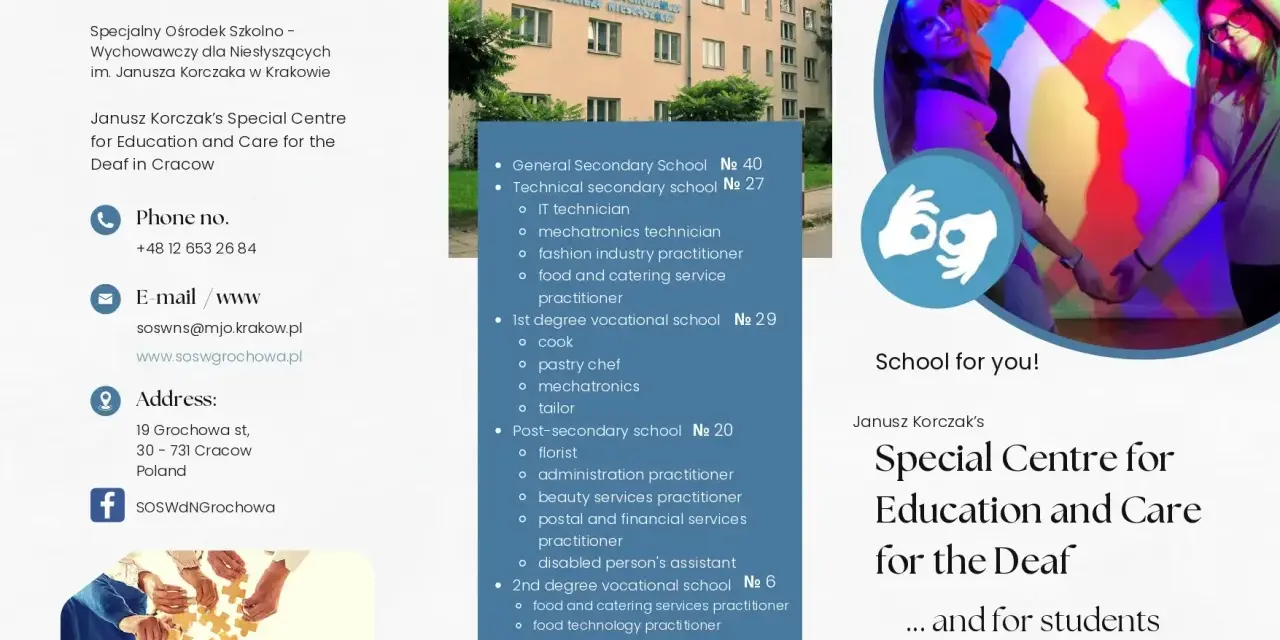 Specjalny Ośrodek Szkolno-Wychowawczy w Krakowie oferuje edukację dla dzieci z wadami słuchu i z afazją, zapewniając im wszechstronny rozwój.
