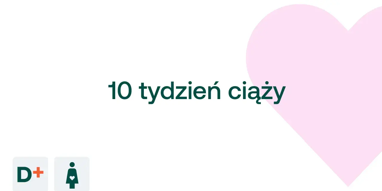 10 tydzień ciąży. Mały brzuszek, serce i ikony D+ oraz kobiety w ciąży.