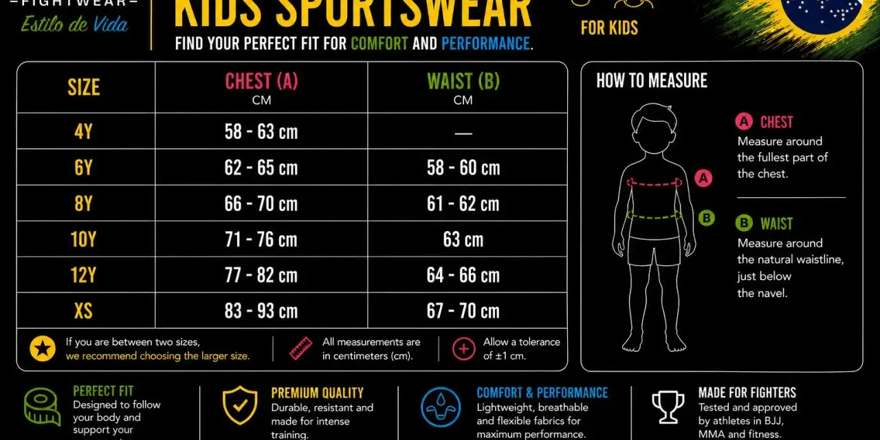 Tabella misure sartoriali bambini BOA: guida taglie sportswear, con misure di torace e vita per ogni età.