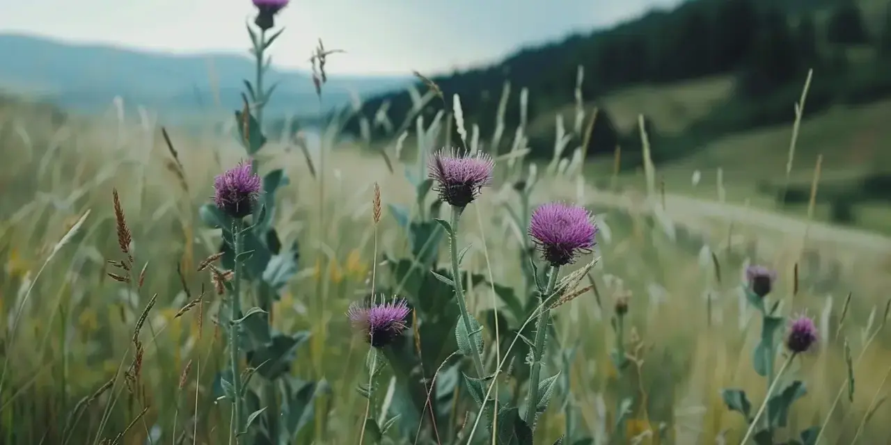 Łąka pełna ostropestu plamistego. Dowiedz się, jak stosować ostropest plamisty mielony, by czerpać z niego korzyści.
