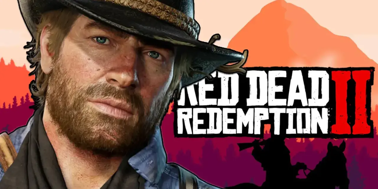 Arthur Morgan, protagonista de Red Dead Redemption 2, con el logo del juego. Opiniones de Red Dead Redemption 2.