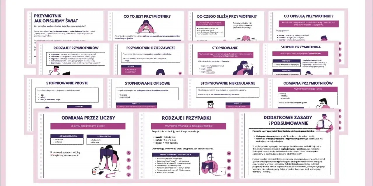 Przymiotniki opisują świat, nadając mu barwy, kształty i cechy. Poznaj ich rodzaje, stopnie i odmianę.