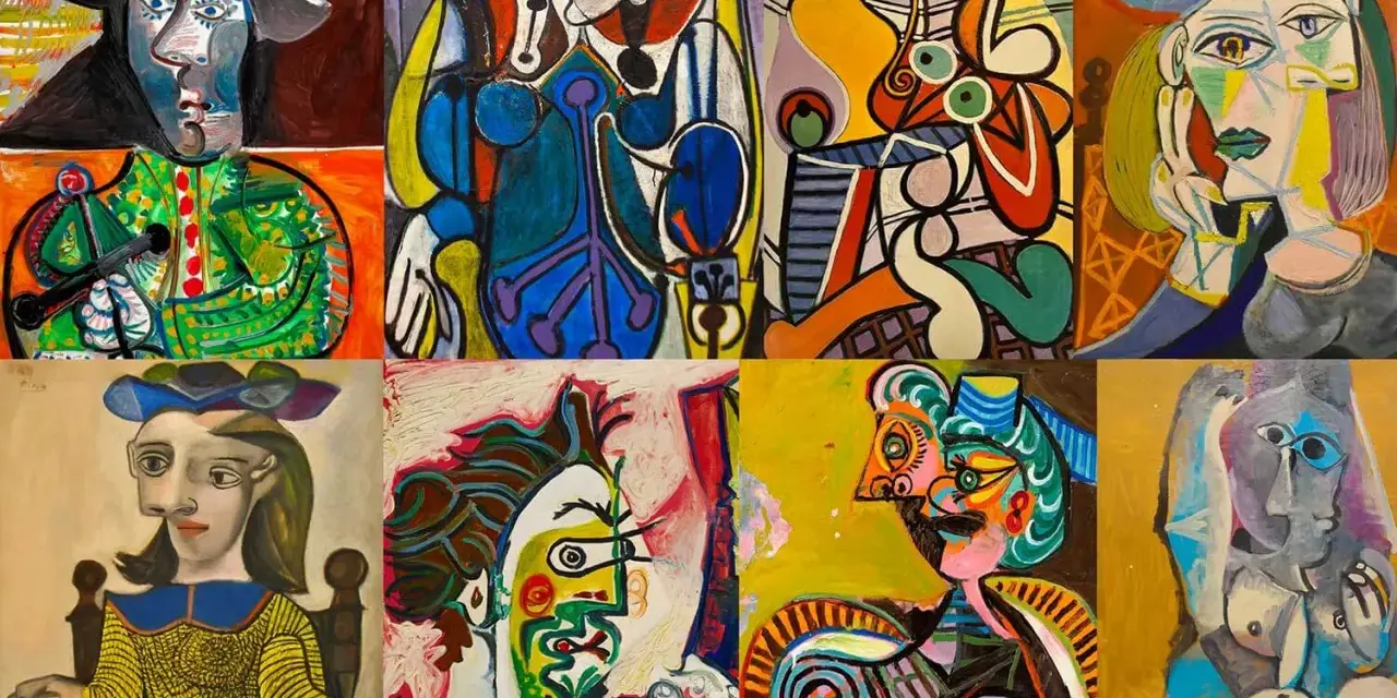 Kolekcja dzieł kubizm przedstawiciele: Picasso i inni mistrzowie w geometrycznych, wielowymiarowych portretach.