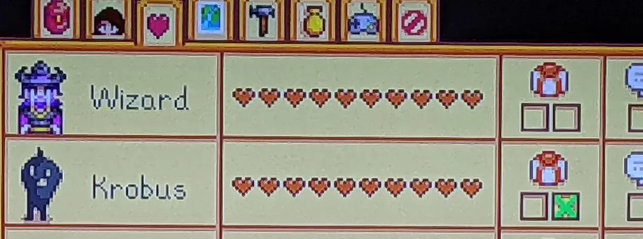 El mago Rasmodius de Stardew Valley tiene 8 corazones de amistad. Krobus tiene 6.