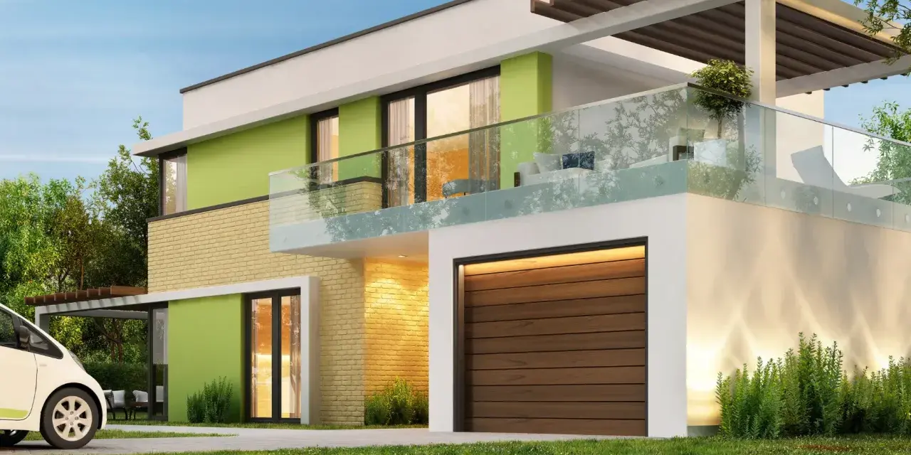 Casa moderna con garage e balcone. Per una casa di 150 mq, quanti kw servono per un impianto efficiente?
