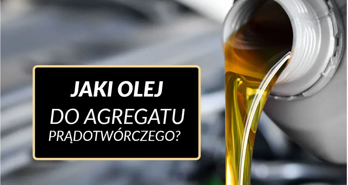 Złoty olej 10w40 leje się z pojemnika, sugerując odpowiedni wybór dla agregatu prądotwórczego.