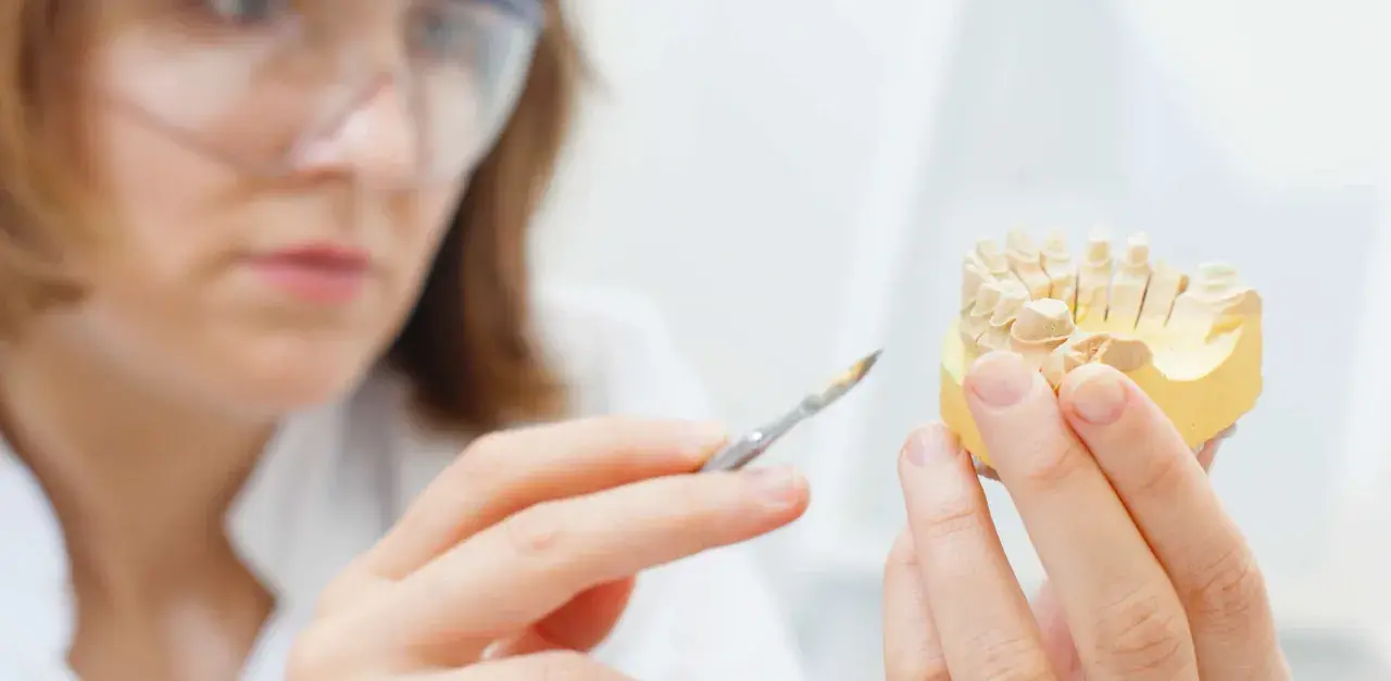 Un odontotecnico cosa fa? Lavora con precisione su un modello di denti, creando protesi e corone perfette.