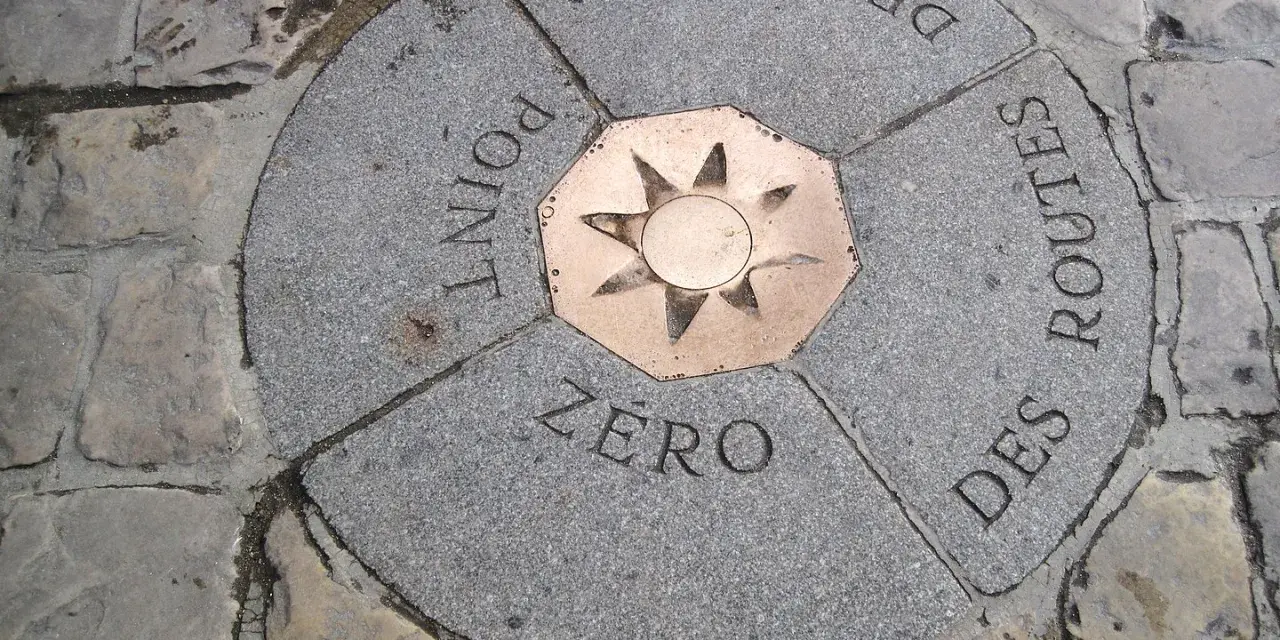 Point Zéro, point de départ de toutes les routes de France, gravé sur la pierre.