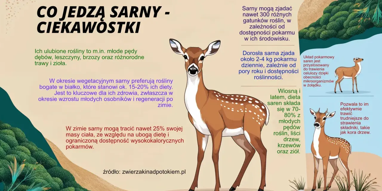 Sarny jedzą młode pędy dębów, leszczyny, trawy i zioła. Ich dieta wiosną i latem to 70-80% roślin, liści drzew i krzewów.