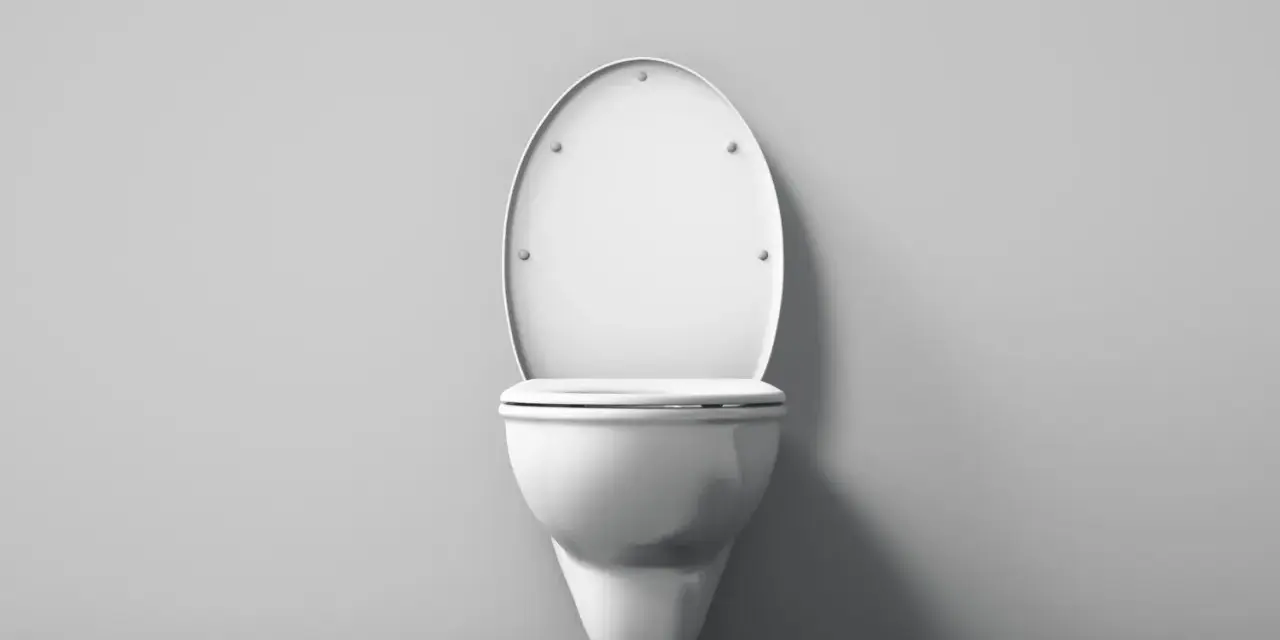 Biała, wisząca miska WC z klapą z duroplastu, zamontowana na szarej ścianie.