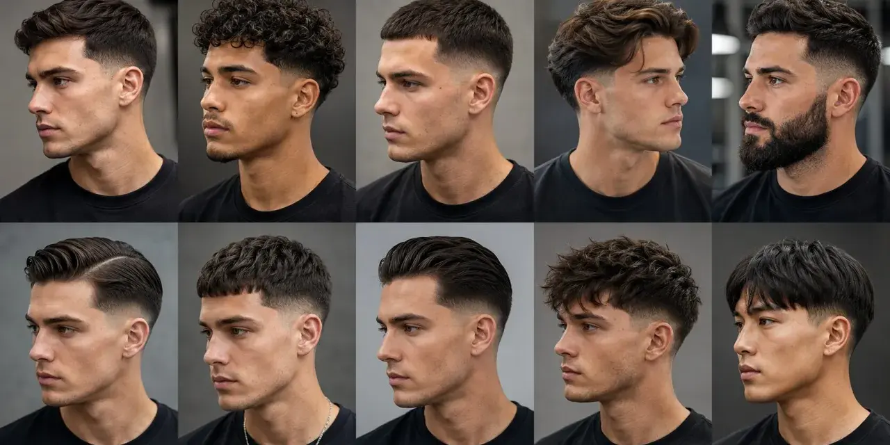 Männer mit verschiedenen modernen taper frisuren: von kurz und clean bis lockig und voluminös.