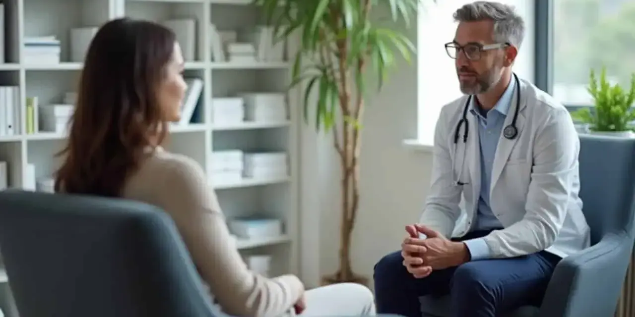 Un médecin du travail écoute attentivement une patiente, illustrant son rôle clé dans la gestion du burn-out et le soutien à la santé mentale au travail.