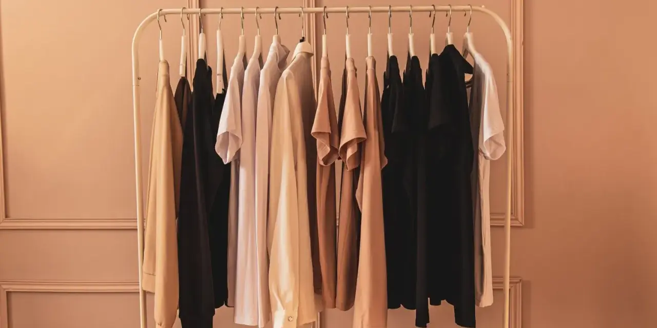 Perchero con ropa neutra, ideal para empezar a definir cómo encontrar tu estilo personal.