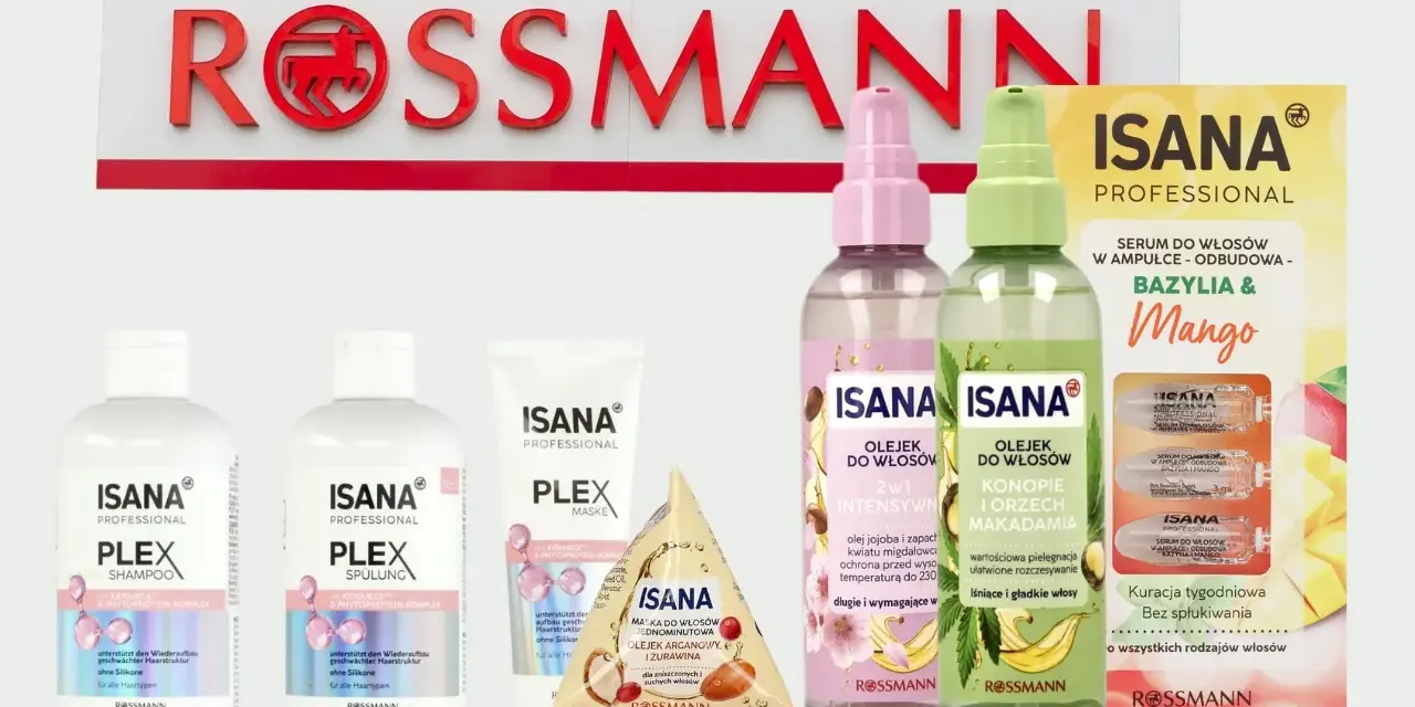 Linia Isana Plex: szampon, odżywka, maska, olejki i serum z bazylią i mango do odbudowy włosów.