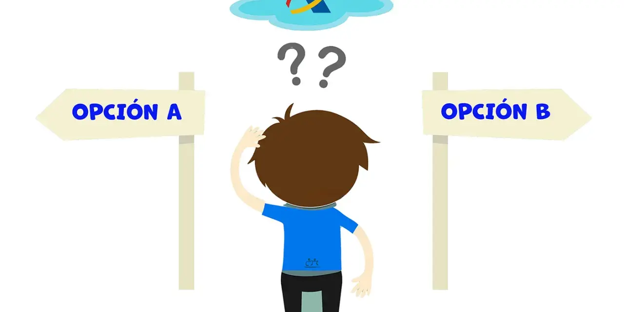 Persona confundida ante dos opciones (A y B) para los pagos a cuenta del impuesto de sociedades.