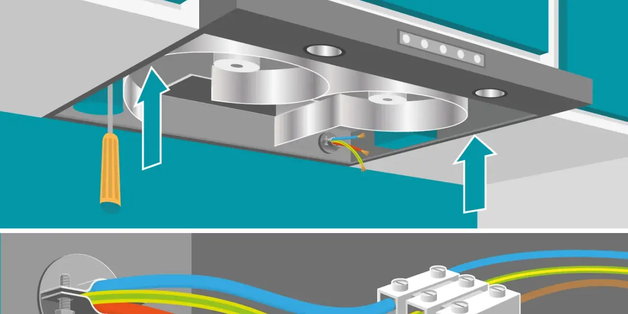 Instalar tubo campana extractora: conexión de cables eléctricos y montaje de la campana.