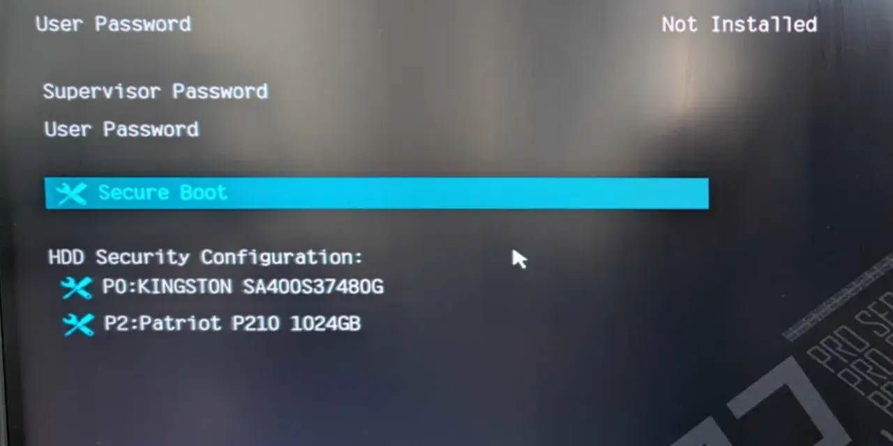 Ustawienia BIOS: Secure Boot, konfiguracja zabezpieczeń dysków HDD. Dostępne opcje zabezpieczeń Windows.