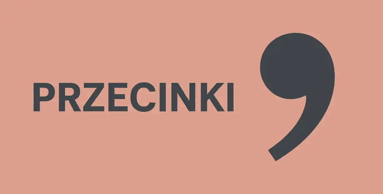 Duży, ciemnoszary przecinek obok napisu "PRZECINKI".