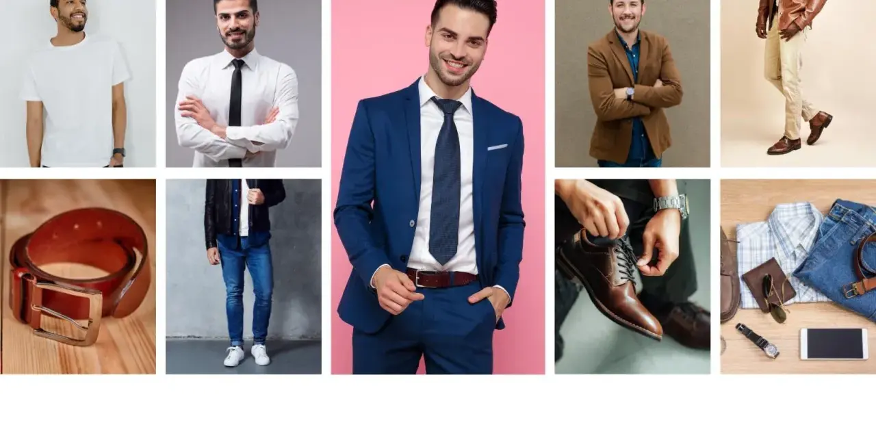 Różnorodne propozycje na styl mężczyzny: od casualowych t-shirtów po eleganckie garnitury i akcesoria.
