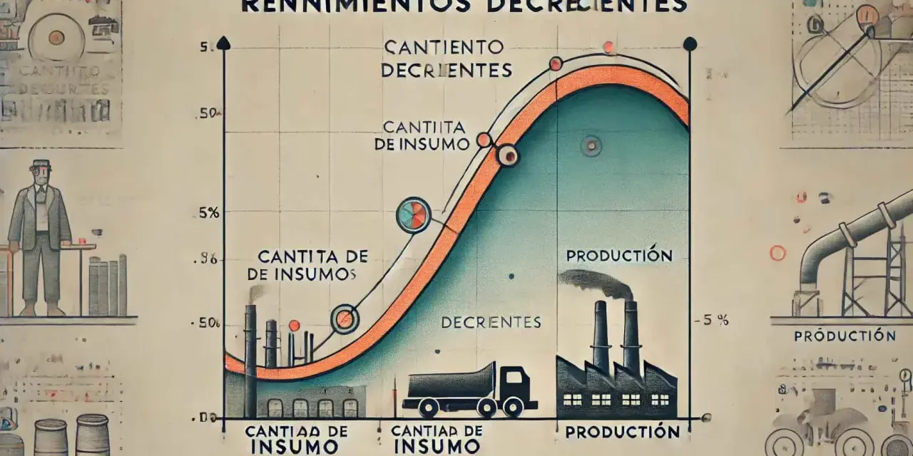 Gráfico ilustra la ley de rendimientos decrecientes: a mayor cantidad de insumo, la producción aumenta, pero a un ritmo menor.