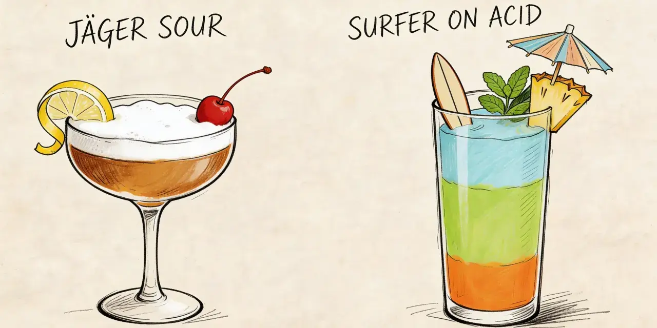 Jägermeister drink przepis: Jäger Sour z cytryną i wiśnią oraz Surfer on Acid z ananasem i miętą.