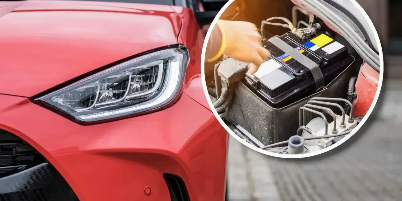 Gdzie jest akumulator w Toyota Prius? Widać go w okręgu, pod maską, obok silnika.