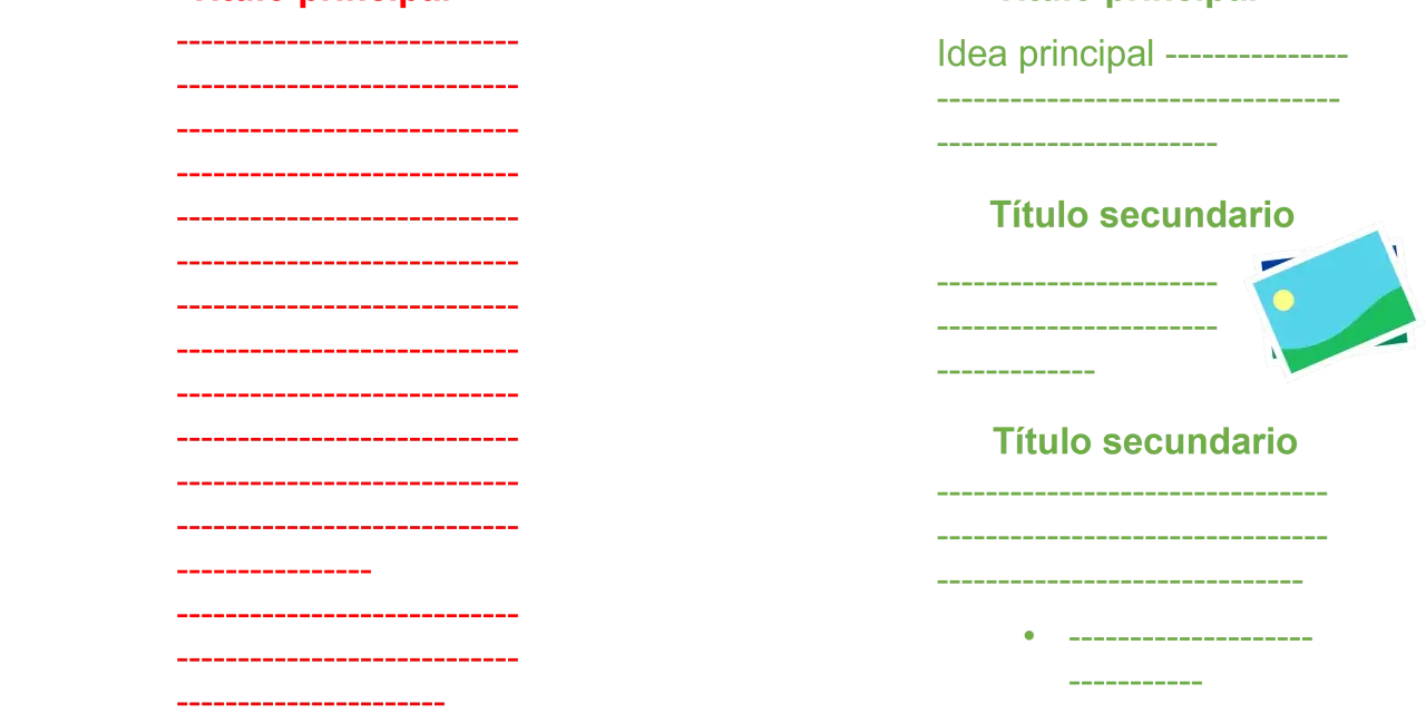 Estructura de redacción: Título principal, idea principal y títulos secundarios. Ideal para organizar temas para hacer una redacción.