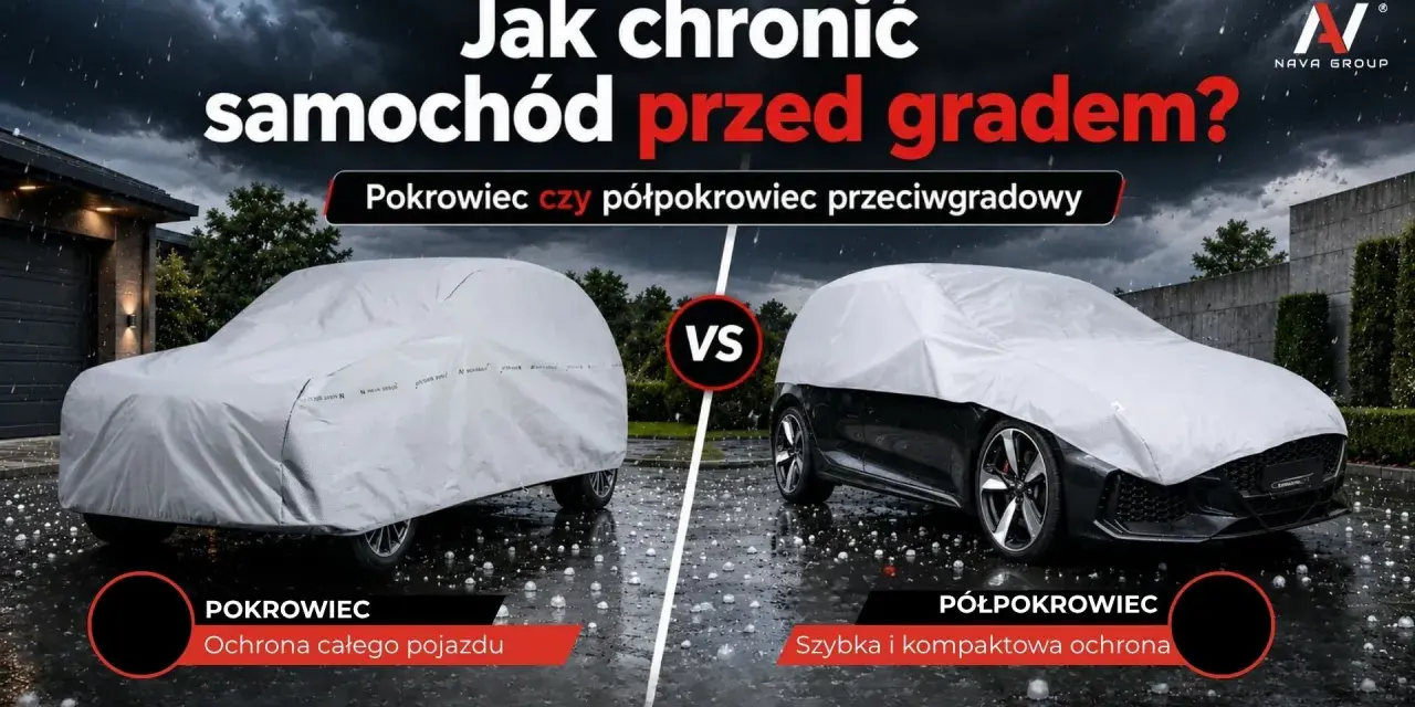 Jak zabezpieczyć auto przed gradem? Porównanie pokrowca i półpokrowca. Oba chronią pojazd, ale na różne sposoby.