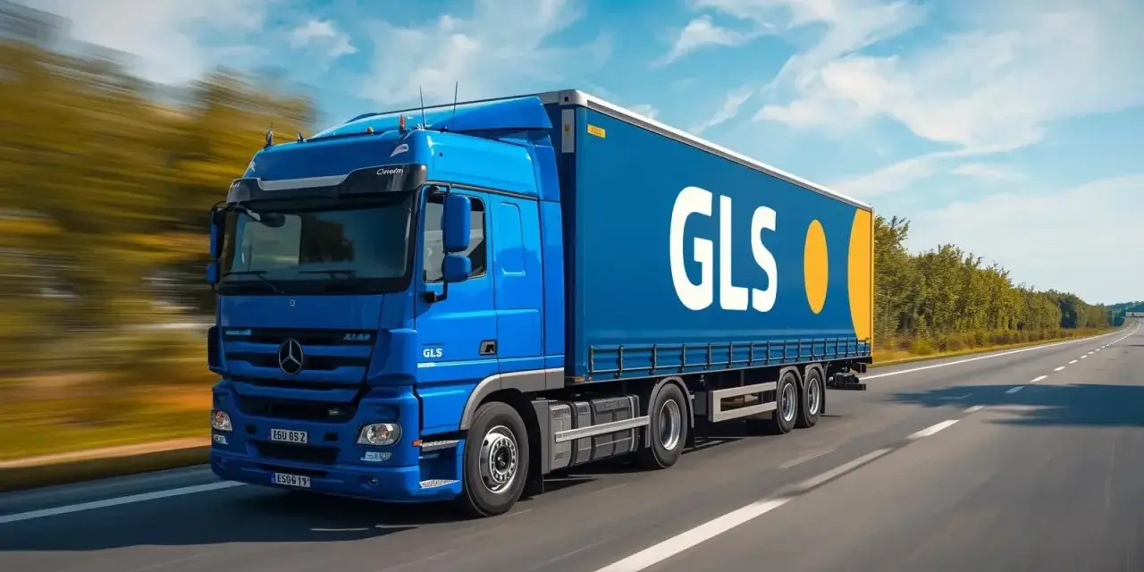 Niebieska ciężarówka GLS pędzi autostradą. Kierowcy tej firmy mogą liczyć na dobre gls zarobki.