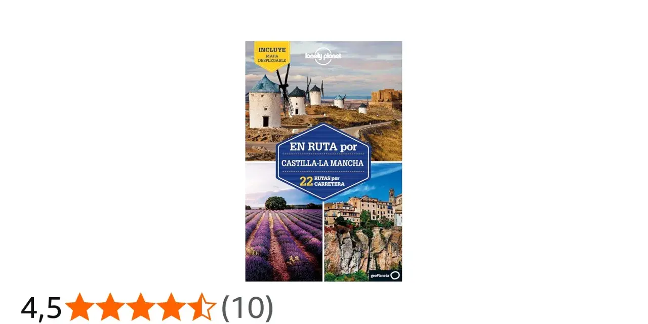 Guía "En Ruta por Castilla-La Mancha" con molinos, campos de lavanda y pueblos. Ideal para senderismo y rutas en coche.