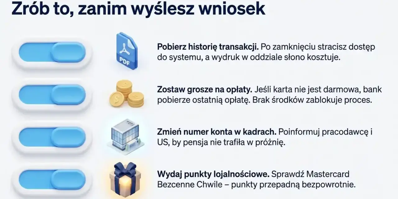 Przed zamknięciem konta w Alior Banku pobierz historię transakcji, ureguluj opłaty, zmień numer konta pracodawcy i wydaj punkty lojalnościowe.