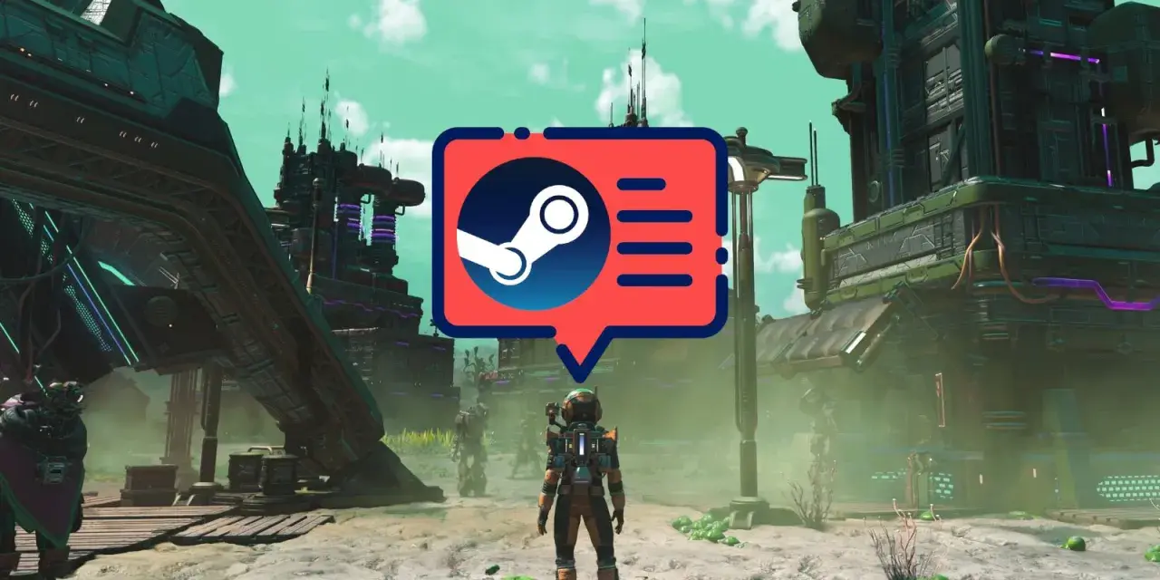 Astronauta frente a edificios futuristas, con un icono de Steam. Ideal para análisis juegos PC.