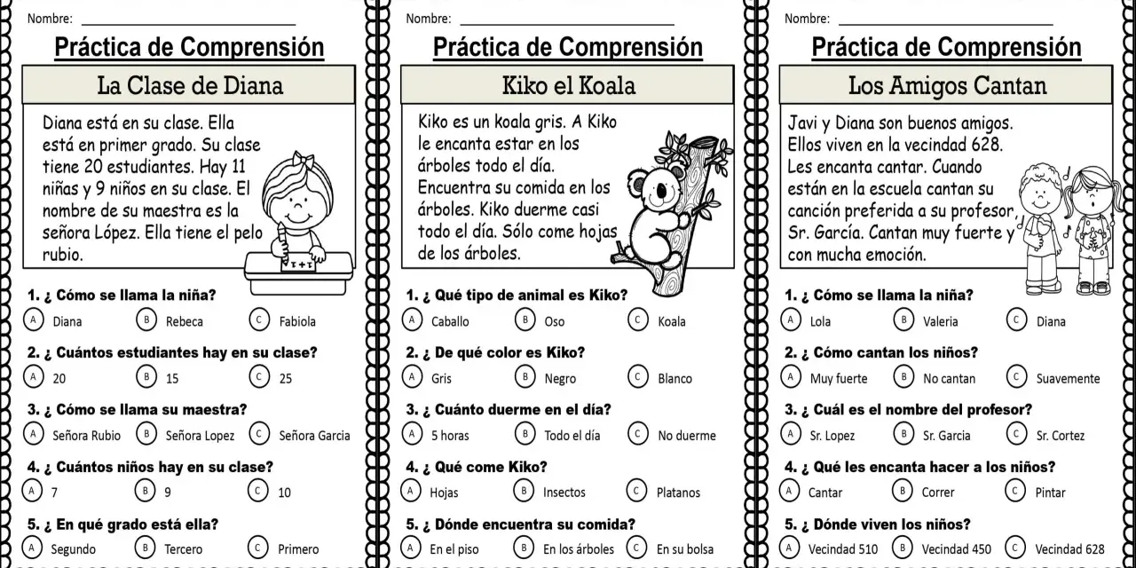 Hojas de árboles, koalas y canciones: tres lecturas cortas para practicar la comprensión.