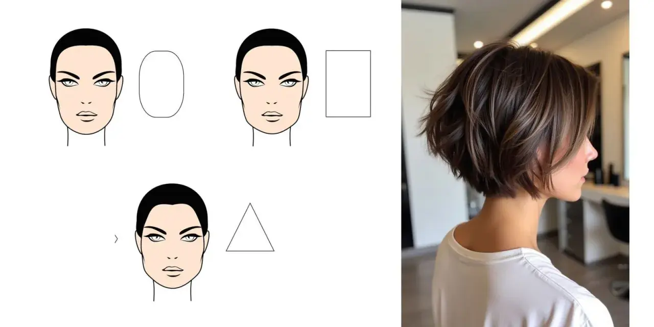 Ilustración de formas de rostro y un moderno corte de pelo bob en capas. Cortes de pelo para mujer modernos.